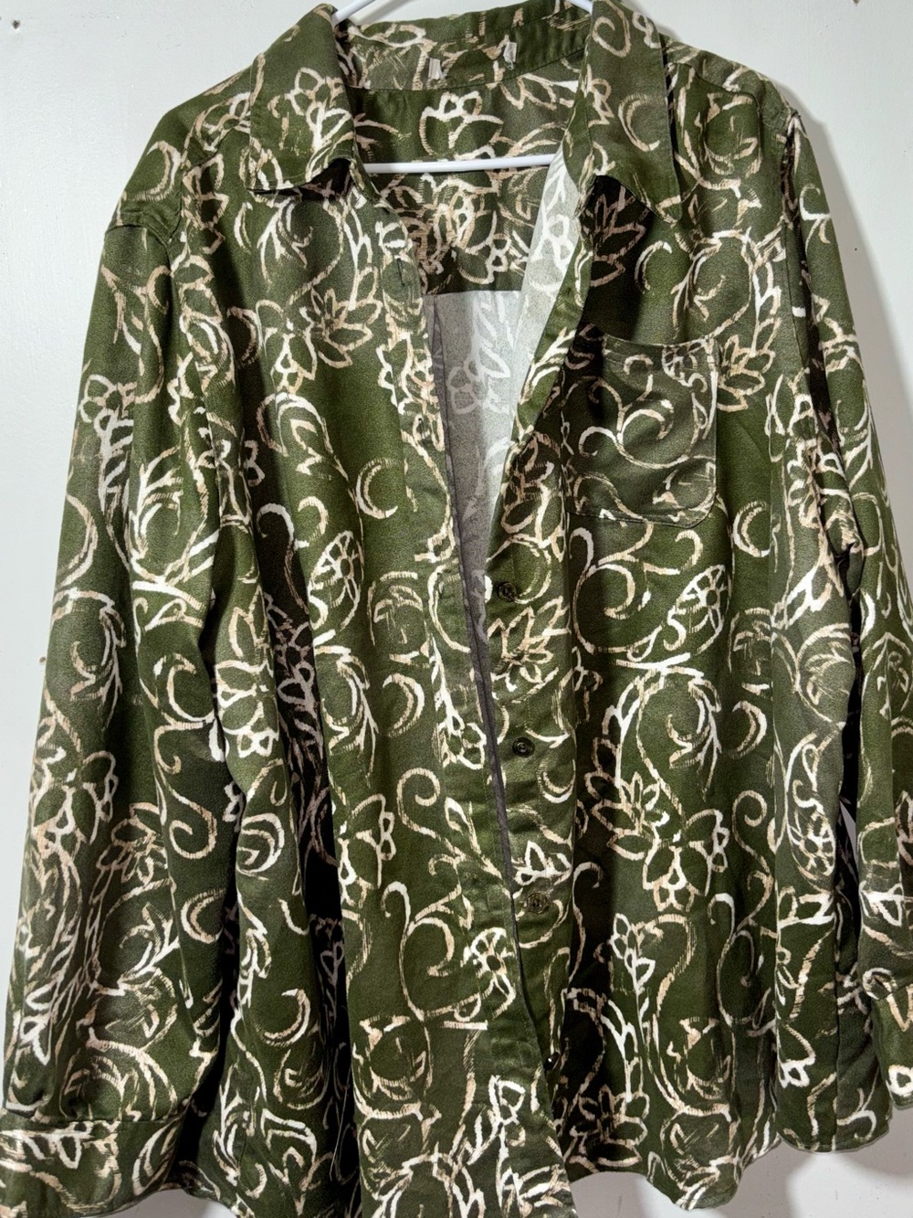 Olive Green Floral Button-Up Shirt